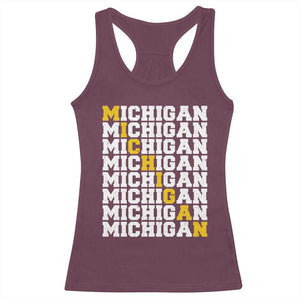 Michigan Fan Racerback Tank Top Yellow Bold Athletic Sport State Letters Game Day TS11 Maroon Print Your Wear