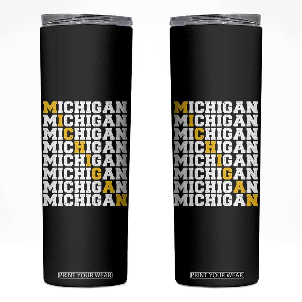Michigan Fan Skinny Tumbler Yellow Bold Athletic Sport State Letters Game Day TS11 Black Print Your Wear