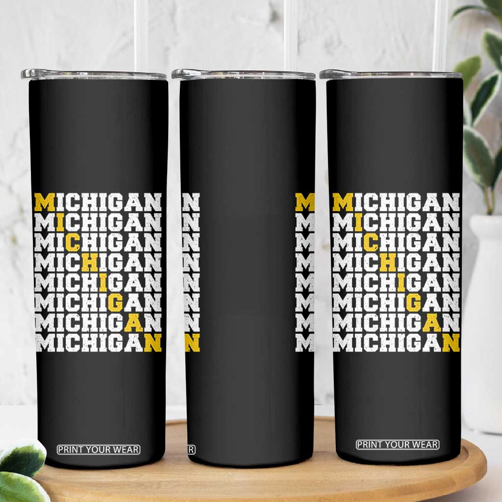Michigan Fan Skinny Tumbler Yellow Bold Athletic Sport State Letters Game Day TS11 Print Your Wear