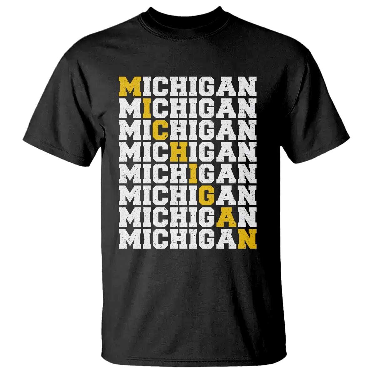 Michigan Fan T Shirt Yellow Bold Athletic Sport State Letters Game Day TS11 Black Print Your Wear