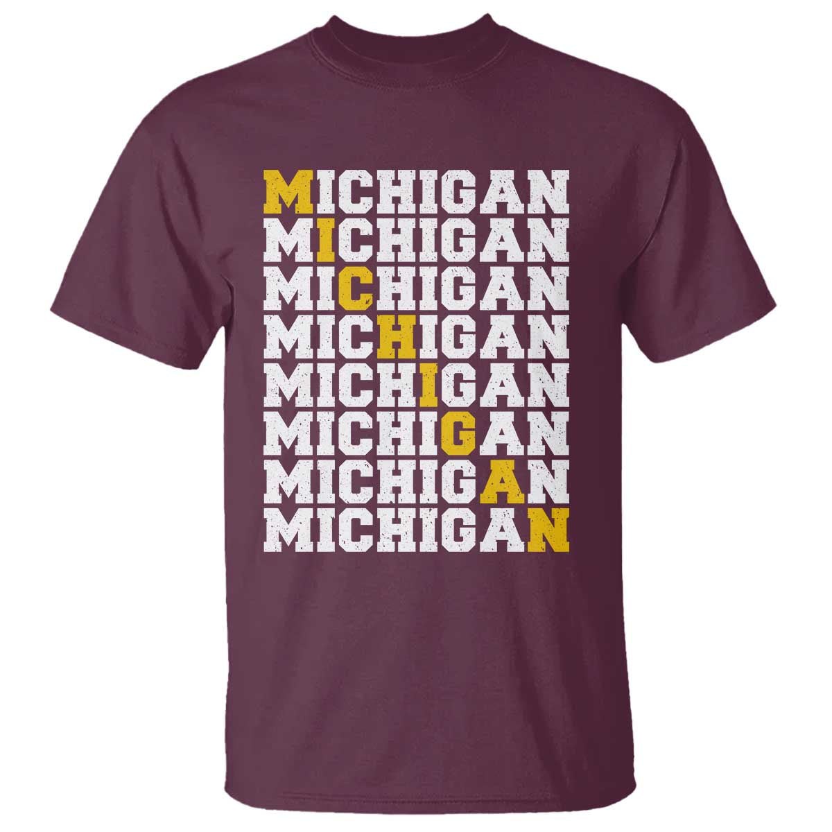 Michigan Fan T Shirt Yellow Bold Athletic Sport State Letters Game Day TS11 Maroon Print Your Wear