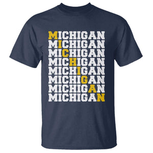 Michigan Fan T Shirt Yellow Bold Athletic Sport State Letters Game Day TS11 Navy Print Your Wear