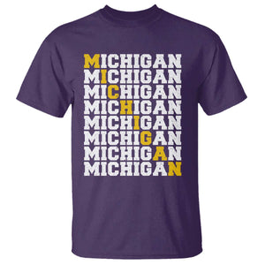 Michigan Fan T Shirt Yellow Bold Athletic Sport State Letters Game Day TS11 Purple Print Your Wear