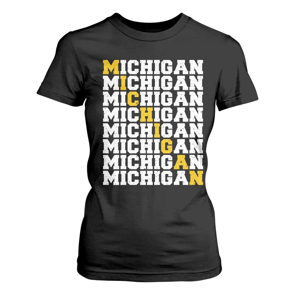 Michigan Fan T Shirt For Women Yellow Bold Athletic Sport State Letters Game Day TS11 Black Print Your Wear
