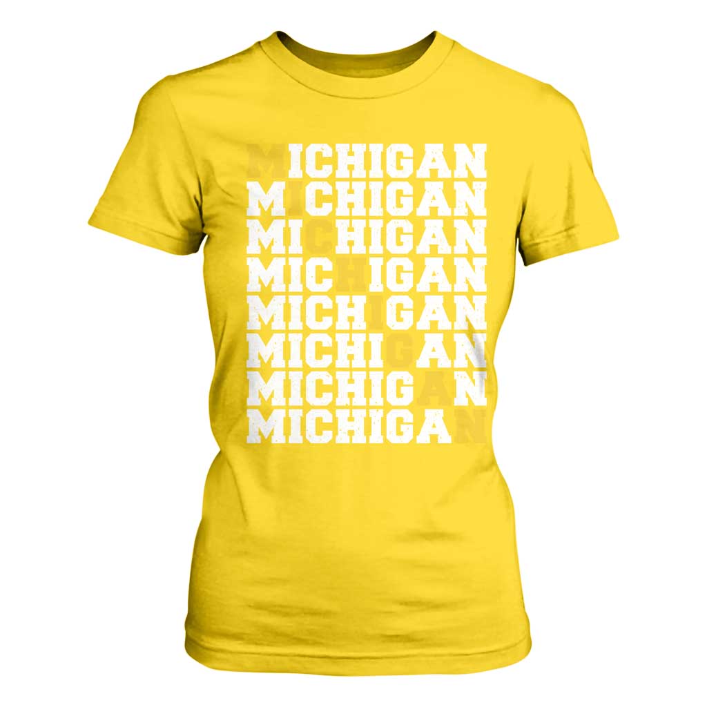 Michigan Fan T Shirt For Women Yellow Bold Athletic Sport State Letters Game Day TS11 Daisy Print Your Wear