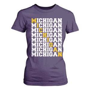 Michigan Fan T Shirt For Women Yellow Bold Athletic Sport State Letters Game Day TS11 Purple Print Your Wear