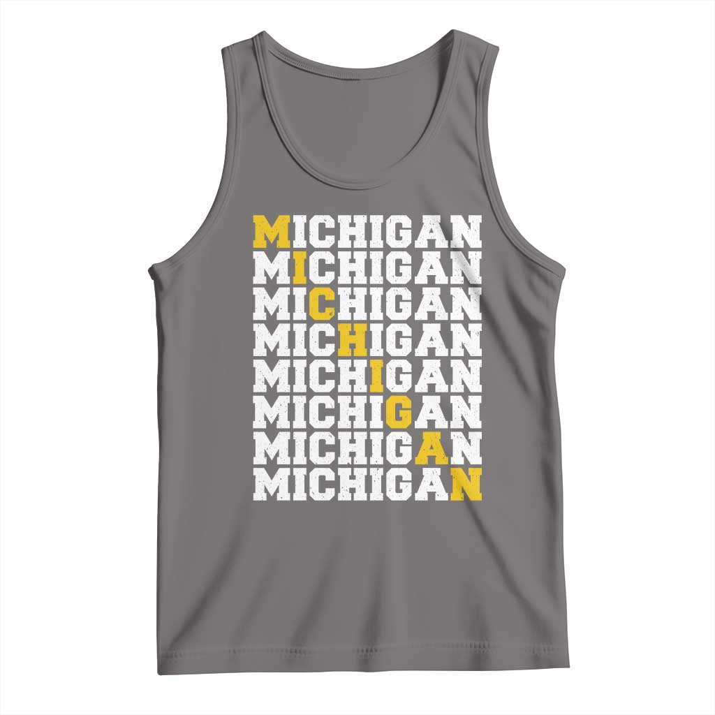 Michigan Fan Tank Top Yellow Bold Athletic Sport State Letters Game Day TS11 Deep Heather Print Your Wear