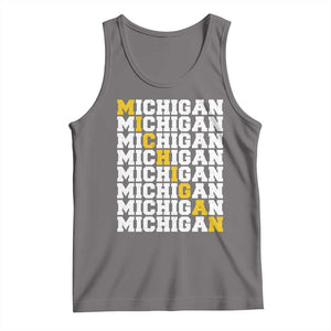 Michigan Fan Tank Top Yellow Bold Athletic Sport State Letters Game Day TS11 Deep Heather Print Your Wear