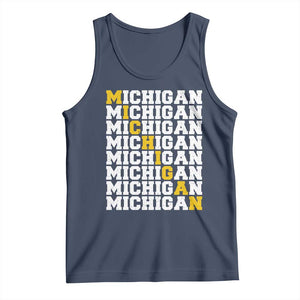 Michigan Fan Tank Top Yellow Bold Athletic Sport State Letters Game Day TS11 Navy Print Your Wear