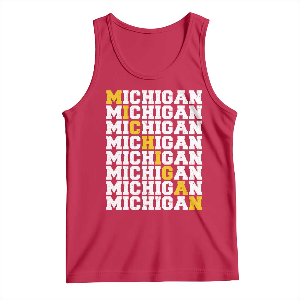 Michigan Fan Tank Top Yellow Bold Athletic Sport State Letters Game Day TS11 Red Print Your Wear