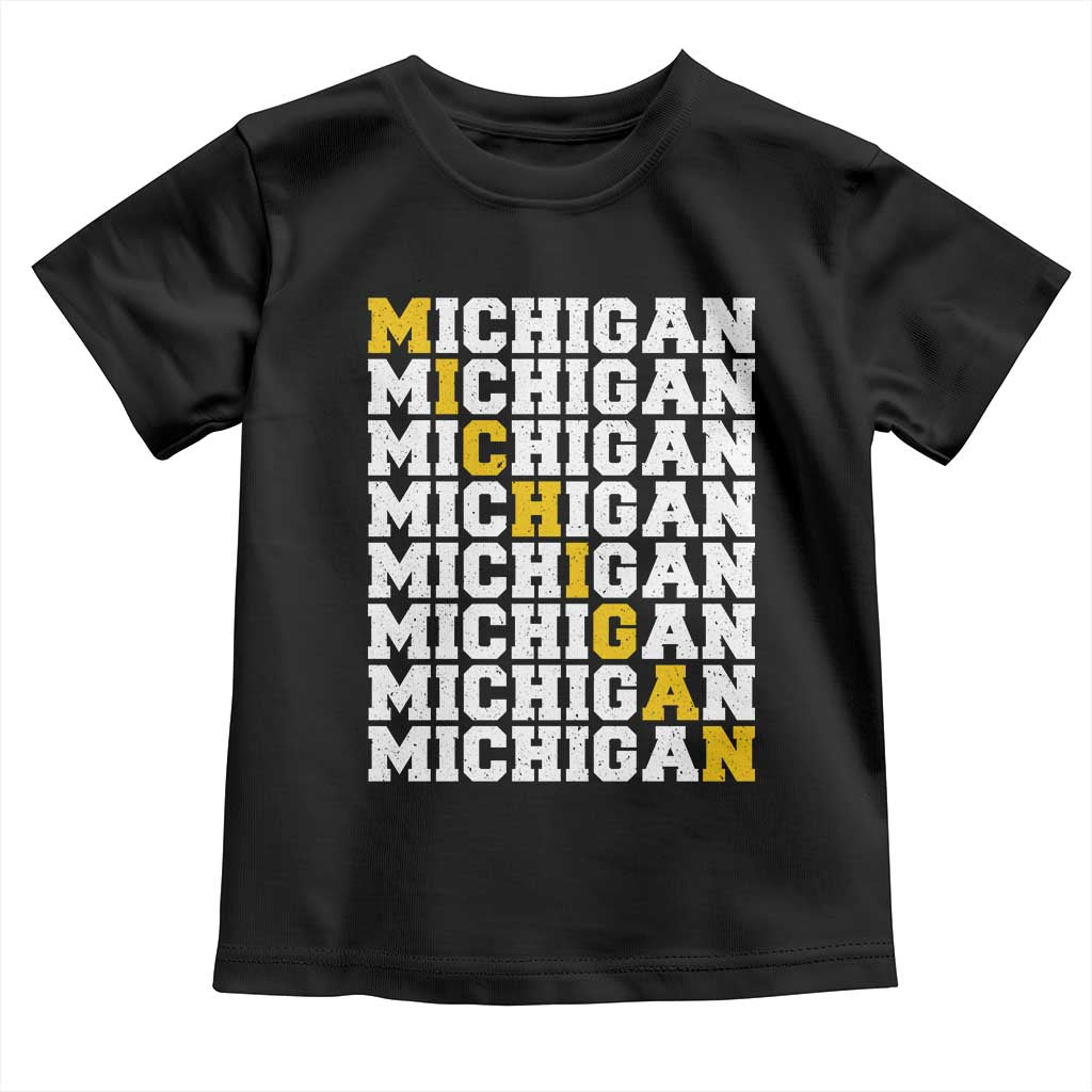Michigan Fan Toddler T Shirt Yellow Bold Athletic Sport State Letters Game Day TS11 Black Print Your Wear