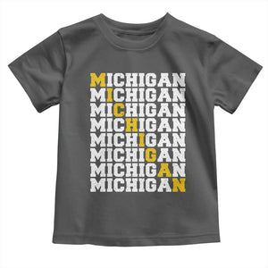 Michigan Fan Toddler T Shirt Yellow Bold Athletic Sport State Letters Game Day TS11 Dark Heather Print Your Wear
