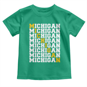 Michigan Fan Toddler T Shirt Yellow Bold Athletic Sport State Letters Game Day TS11 Irish Green Print Your Wear