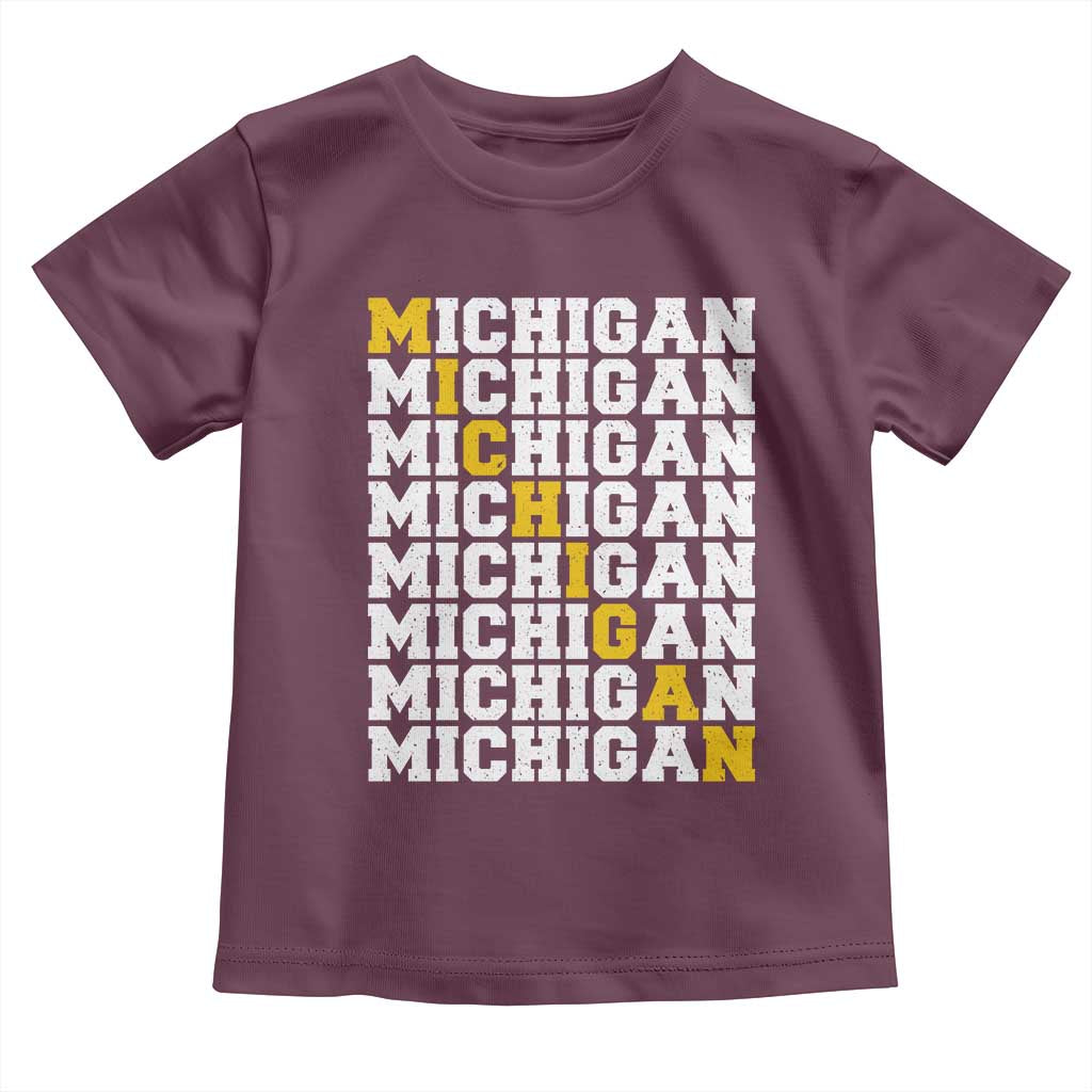 Michigan Fan Toddler T Shirt Yellow Bold Athletic Sport State Letters Game Day TS11 Maroon Print Your Wear