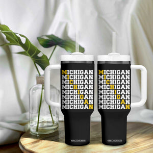 Michigan Fan Tumbler With Handle Yellow Bold Athletic Sport State Letters Game Day TS11 Print Your Wear