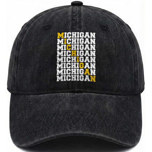 Michigan Fan Washed Cotton Baseball Cap Yellow Bold Athletic Sport State Letters Game Day TS11 Print Your Wear
