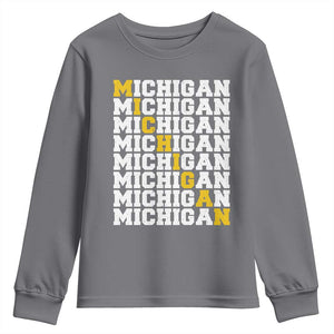 Michigan Fan Youth Sweatshirt Yellow Bold Athletic Sport State Letters Game Day TS11 Charcoal Print Your Wear
