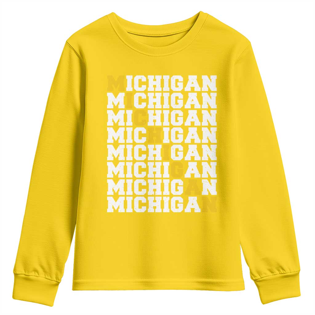 Michigan Fan Youth Sweatshirt Yellow Bold Athletic Sport State Letters Game Day TS11 Daisy Print Your Wear
