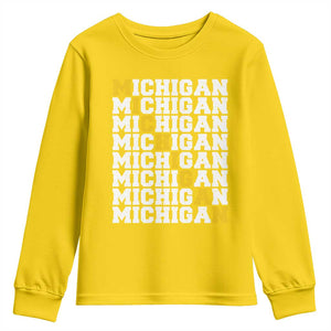 Michigan Fan Youth Sweatshirt Yellow Bold Athletic Sport State Letters Game Day TS11 Daisy Print Your Wear