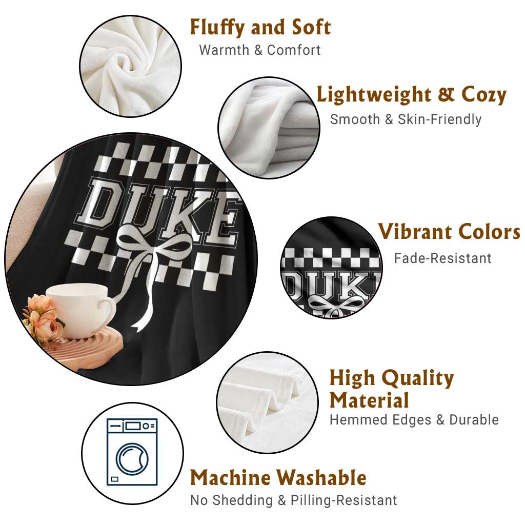 Duke Bold Letters Name Coquette Bow Checkered for Sports Fans Throw Blanket TS11 Print Your Wear