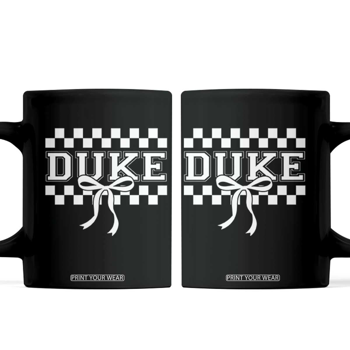 Duke Bold Letters Name Coquette Bow Checkered for Sports Fans Coffee Mug TS11 Black Print Your Wear