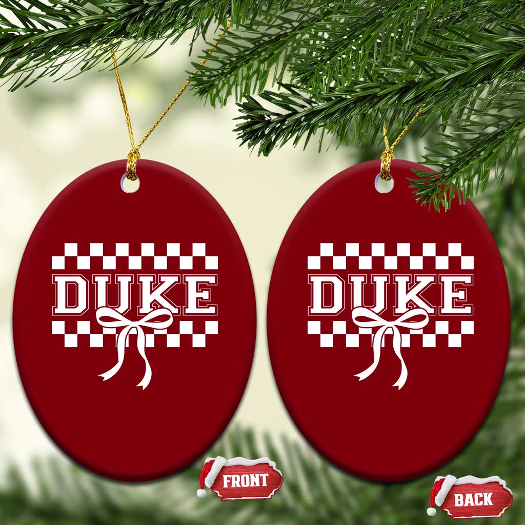 Duke Bold Letters Name Coquette Bow Checkered for Sports Fans Ceramic Ornament TS11 Print Your Wear