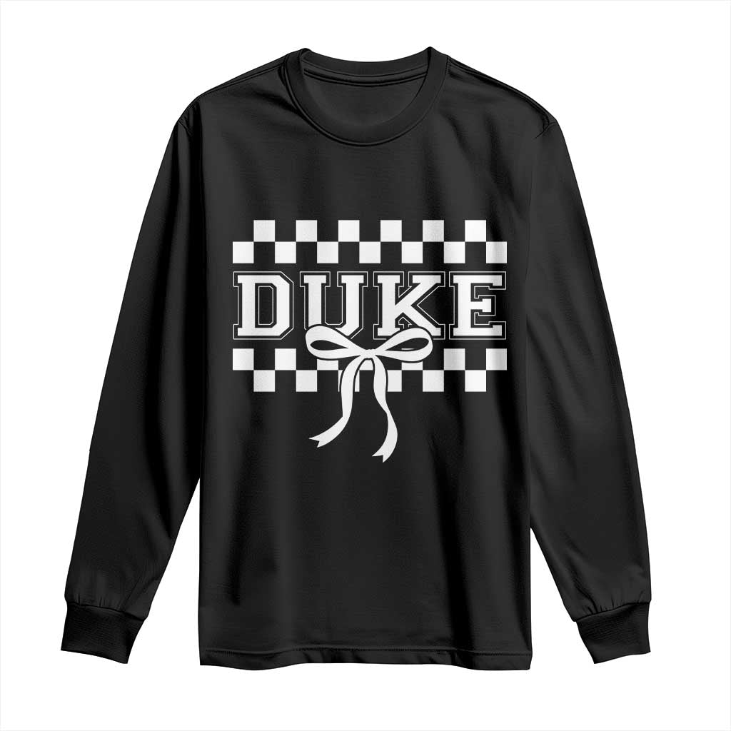 Duke Bold Letters Name Coquette Bow Checkered for Sports Fans Long Sleeve Shirt TS11 Black Print Your Wear