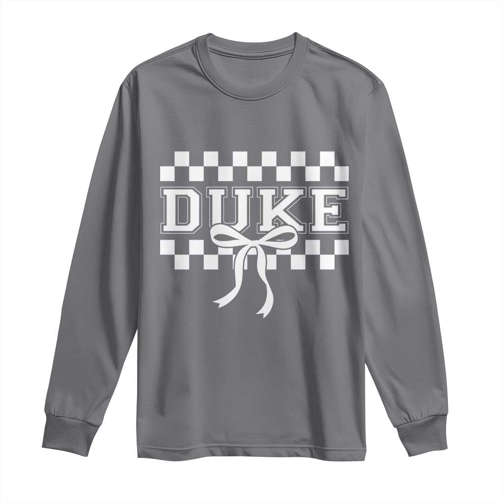 Duke Bold Letters Name Coquette Bow Checkered for Sports Fans Long Sleeve Shirt TS11 Charcoal Print Your Wear