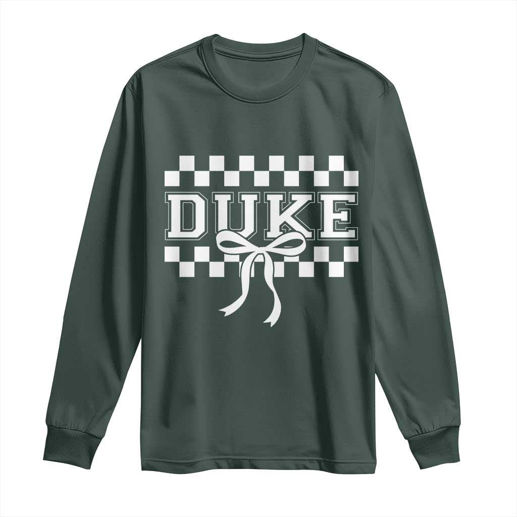 Duke Bold Letters Name Coquette Bow Checkered for Sports Fans Long Sleeve Shirt TS11 Dark Forest Green Print Your Wear