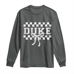 Duke Bold Letters Name Coquette Bow Checkered for Sports Fans Long Sleeve Shirt TS11 Dark Heather Print Your Wear
