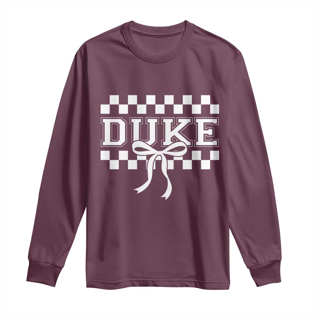 Duke Bold Letters Name Coquette Bow Checkered for Sports Fans Long Sleeve Shirt TS11 Maroon Print Your Wear
