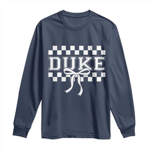 Duke Bold Letters Name Coquette Bow Checkered for Sports Fans Long Sleeve Shirt TS11 Navy Print Your Wear