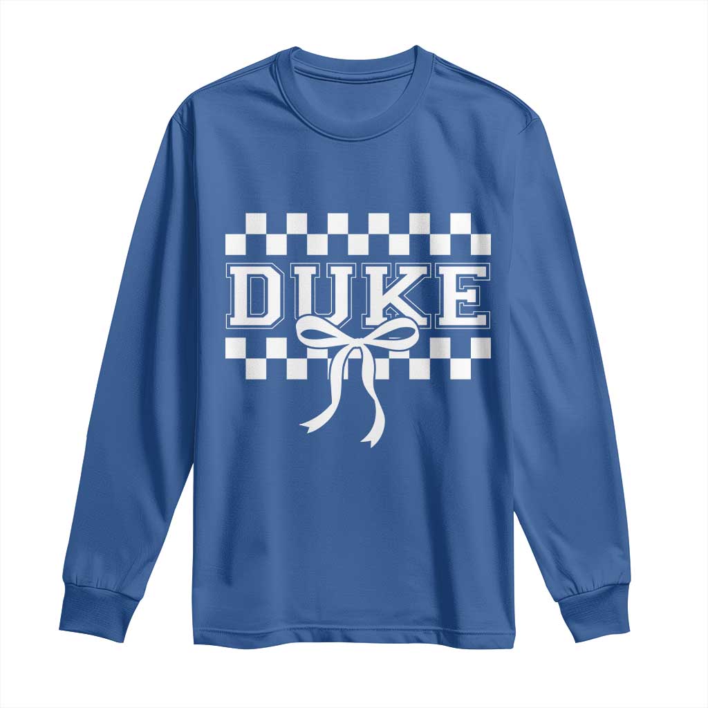Duke Bold Letters Name Coquette Bow Checkered for Sports Fans Long Sleeve Shirt TS11 Royal Blue Print Your Wear