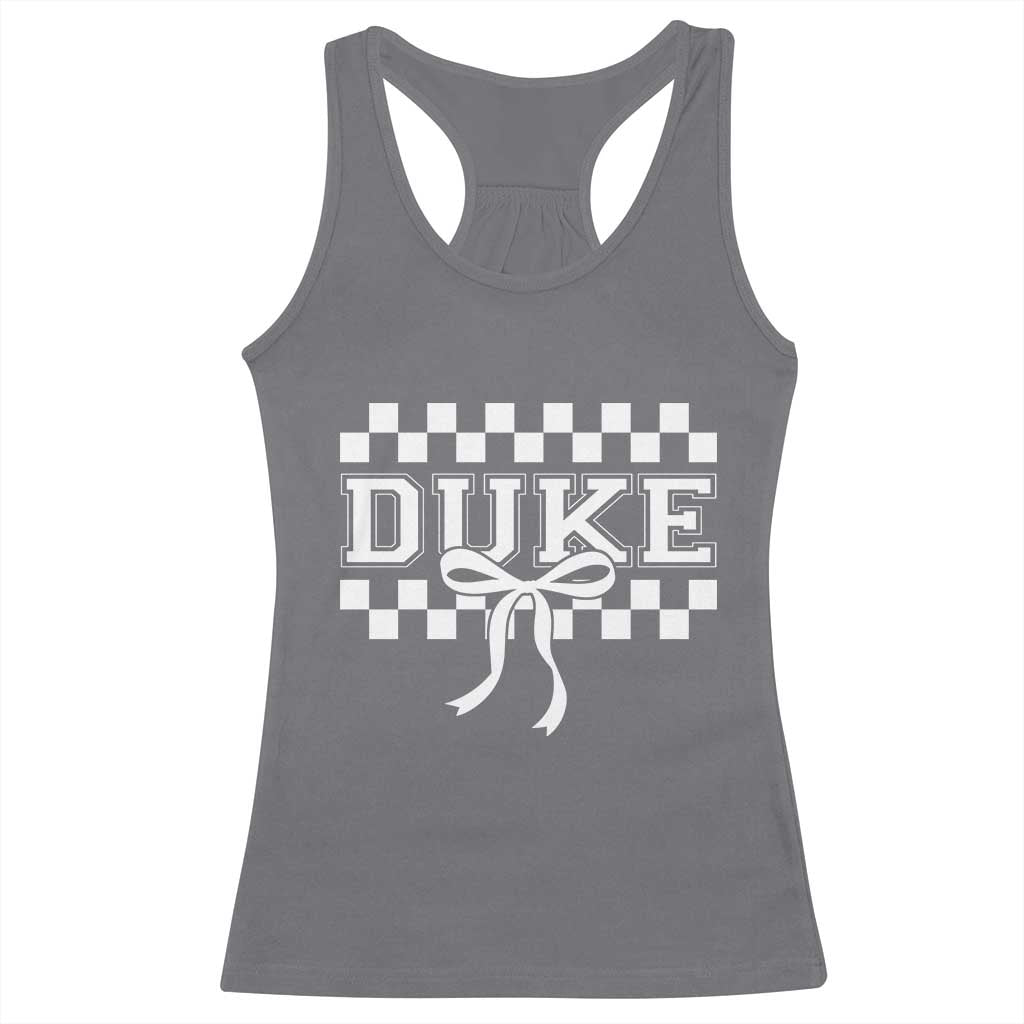 Duke Bold Letters Name Coquette Bow Checkered for Sports Fans Racerback Tank Top TS11 Charcoal Print Your Wear