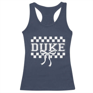 Duke Bold Letters Name Coquette Bow Checkered for Sports Fans Racerback Tank Top TS11 Navy Print Your Wear