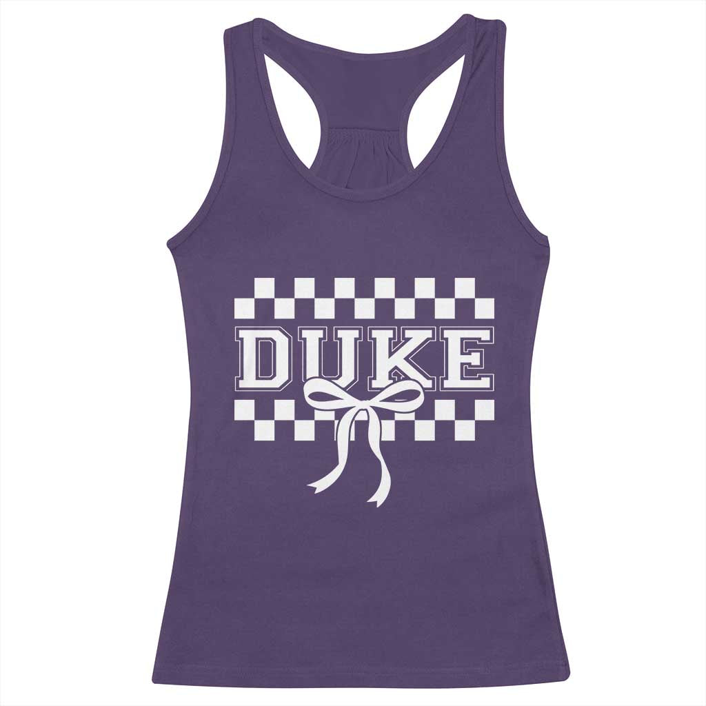 Duke Bold Letters Name Coquette Bow Checkered for Sports Fans Racerback Tank Top TS11 Purple Print Your Wear