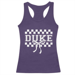 Duke Bold Letters Name Coquette Bow Checkered for Sports Fans Racerback Tank Top TS11 Purple Print Your Wear