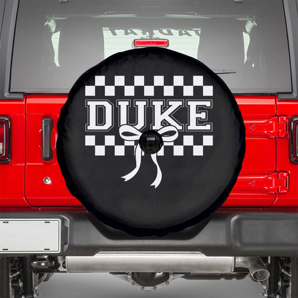 Duke Bold Letters Name Coquette Bow Checkered for Sports Fans Spare Tire Cover TS11 Black Print Your Wear