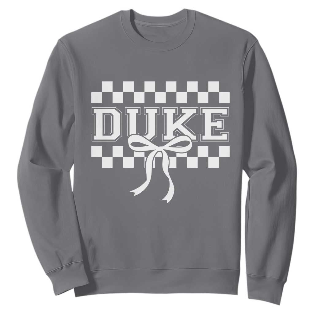 Duke Bold Letters Name Coquette Bow Checkered for Sports Fans Sweatshirt TS11 Charcoal Print Your Wear