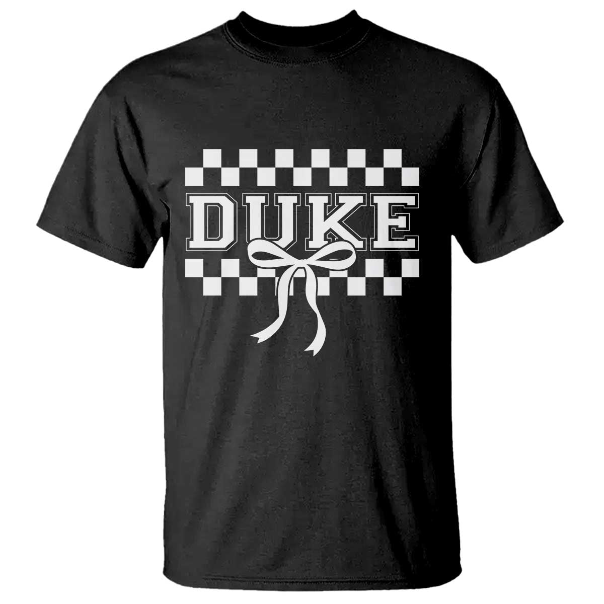 Duke Bold Letters Name Coquette Bow Checkered for Sports Fans T Shirt TS11 Black Print Your Wear