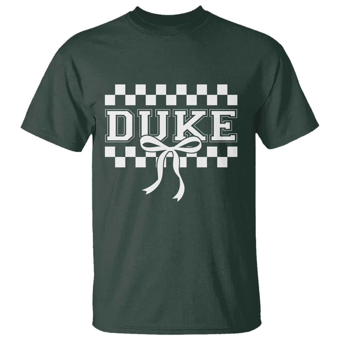 Duke Bold Letters Name Coquette Bow Checkered for Sports Fans T Shirt TS11 Dark Forest Green Print Your Wear