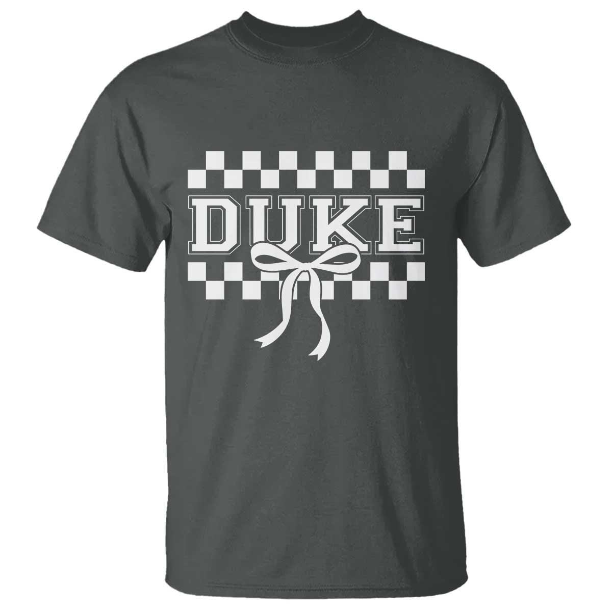 Duke Bold Letters Name Coquette Bow Checkered for Sports Fans T Shirt TS11 Dark Heather Print Your Wear