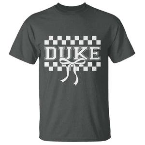 Duke Bold Letters Name Coquette Bow Checkered for Sports Fans T Shirt TS11 Dark Heather Print Your Wear