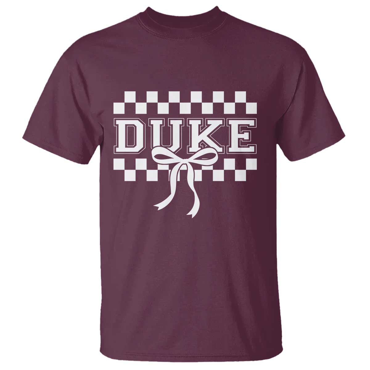 Duke Bold Letters Name Coquette Bow Checkered for Sports Fans T Shirt TS11 Maroon Print Your Wear