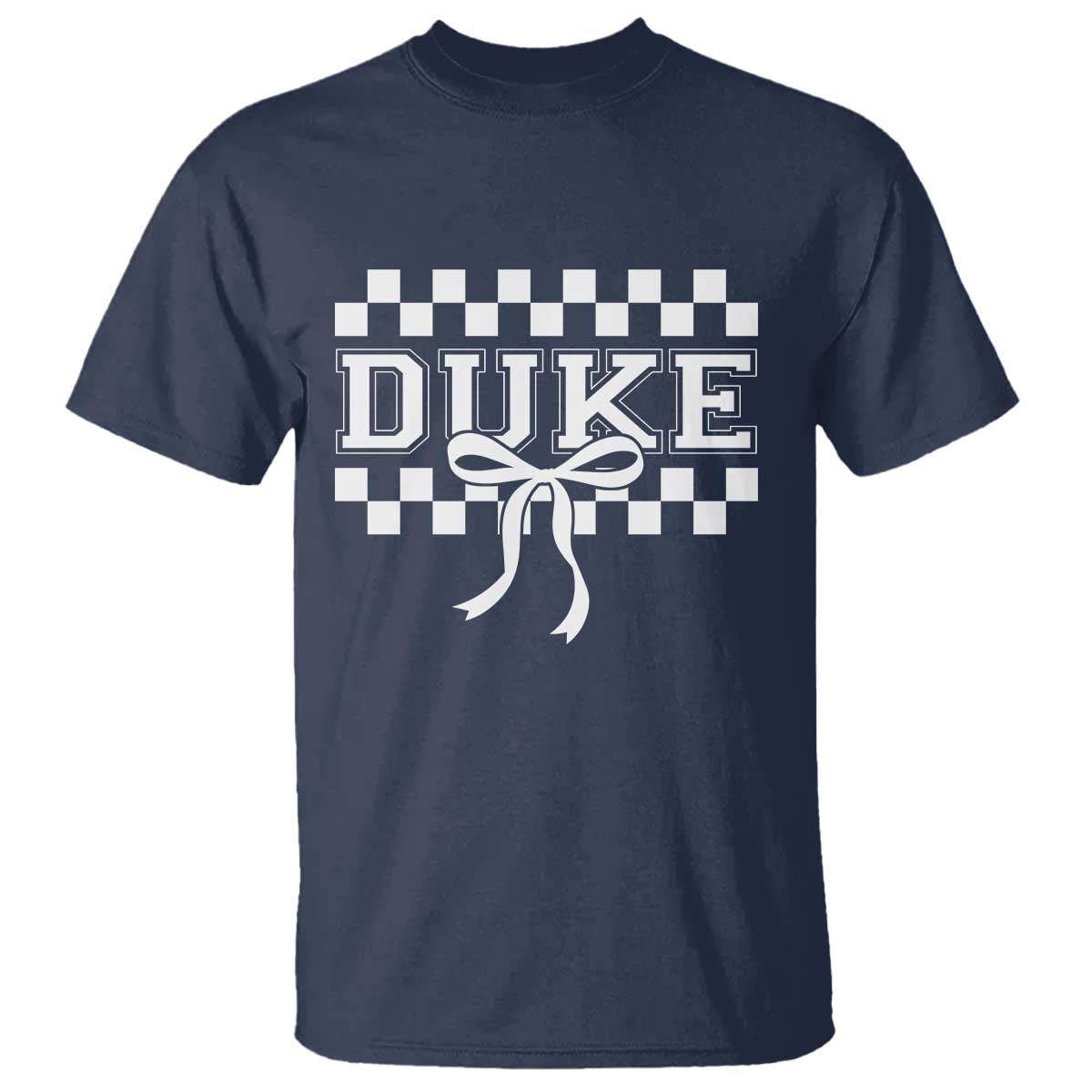Duke Bold Letters Name Coquette Bow Checkered for Sports Fans T Shirt TS11 Navy Print Your Wear