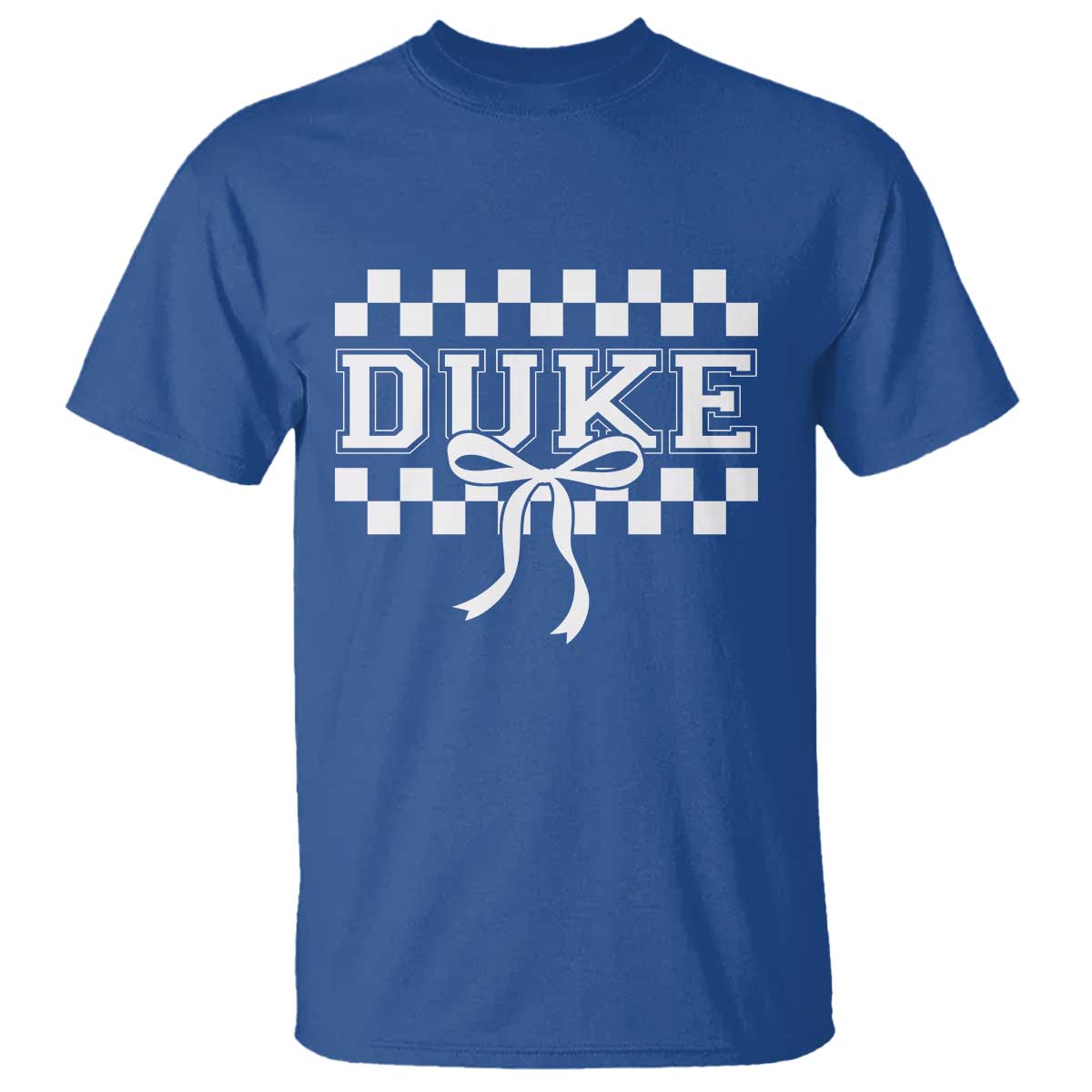 Duke Bold Letters Name Coquette Bow Checkered for Sports Fans T Shirt TS11 Royal Blue Print Your Wear