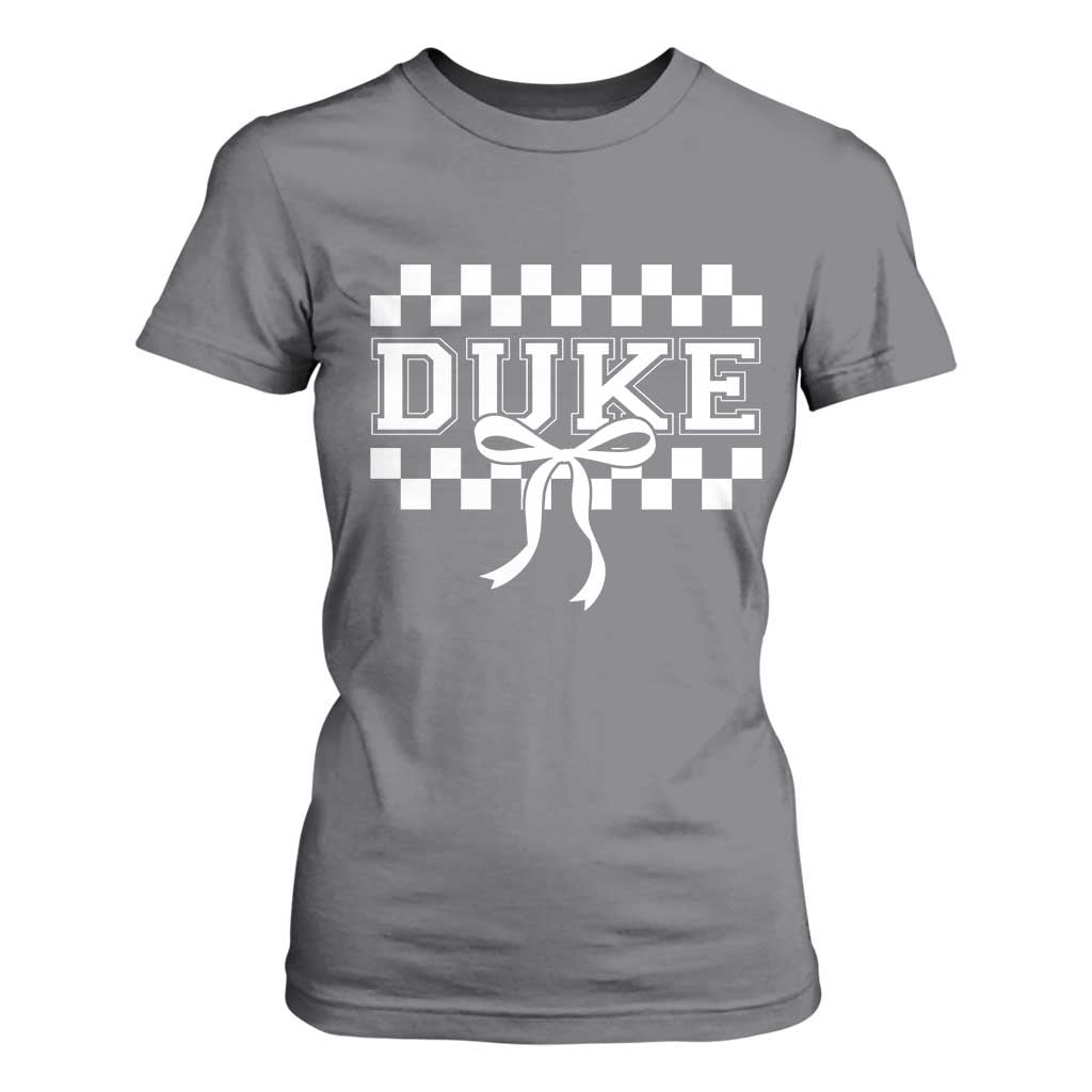 Duke Bold Letters Name Coquette Bow Checkered for Sports Fans T Shirt For Women TS11 Charcoal Print Your Wear