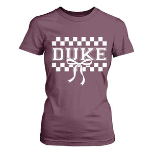 Duke Bold Letters Name Coquette Bow Checkered for Sports Fans T Shirt For Women TS11 Maroon Print Your Wear