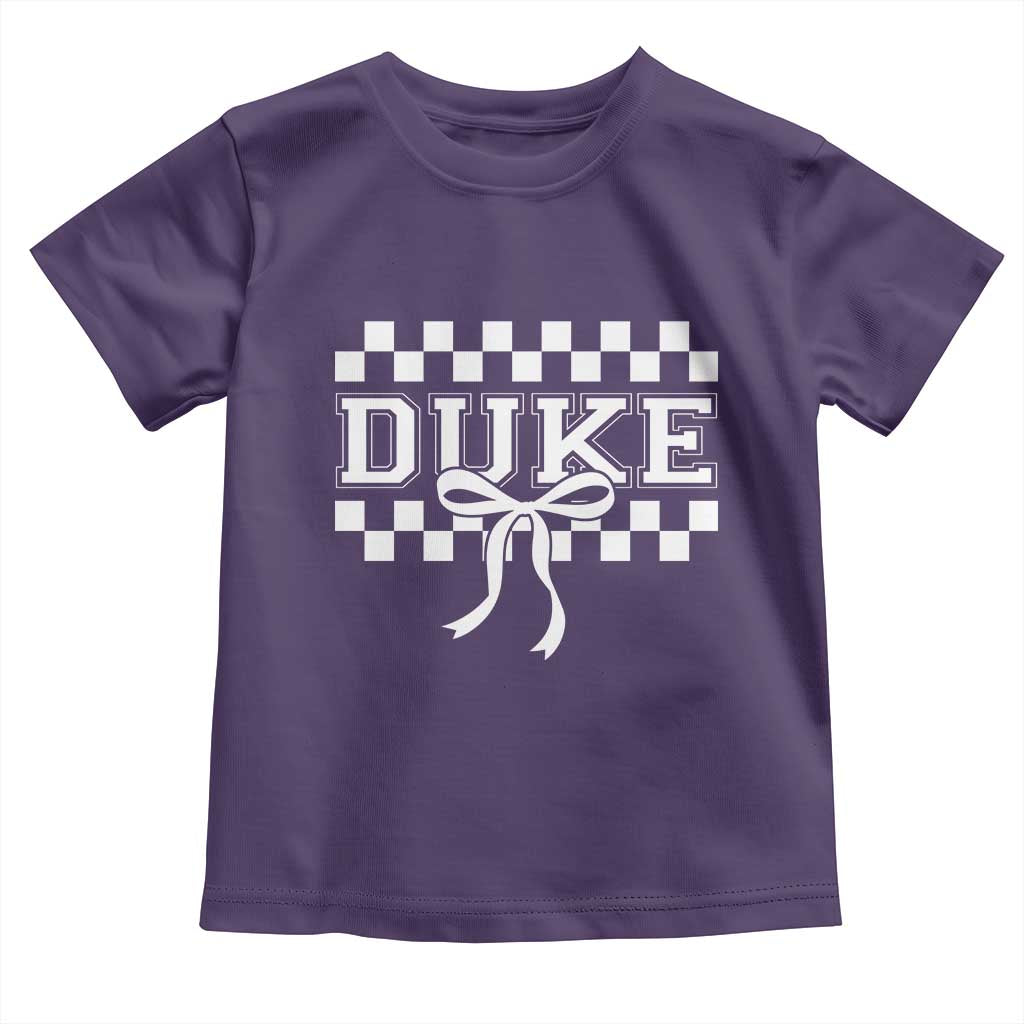 Duke Bold Letters Name Coquette Bow Checkered for Sports Fans Toddler T Shirt TS11 Purple Print Your Wear