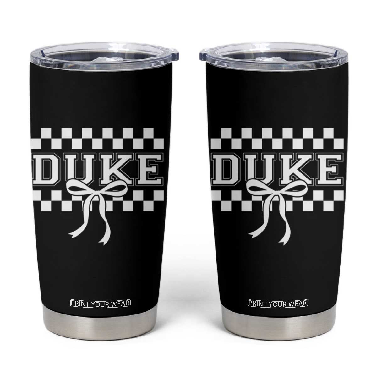 Duke Bold Letters Name Coquette Bow Checkered for Sports Fans Tumbler Cup TS11 Black Print Your Wear